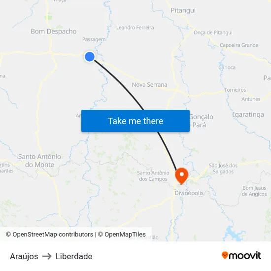 Araújos to Liberdade map