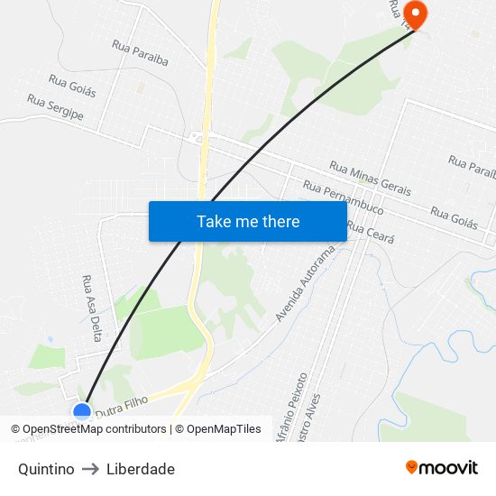 Quintino to Liberdade map