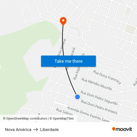 Nova América to Liberdade map