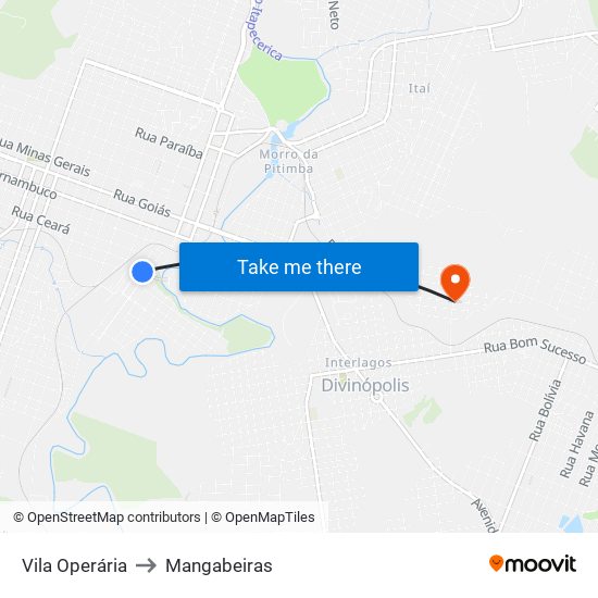Vila Operária to Mangabeiras map