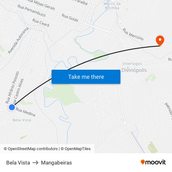 Bela Vista to Mangabeiras map