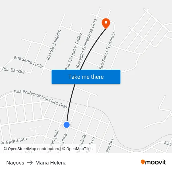 Nações to Maria Helena map