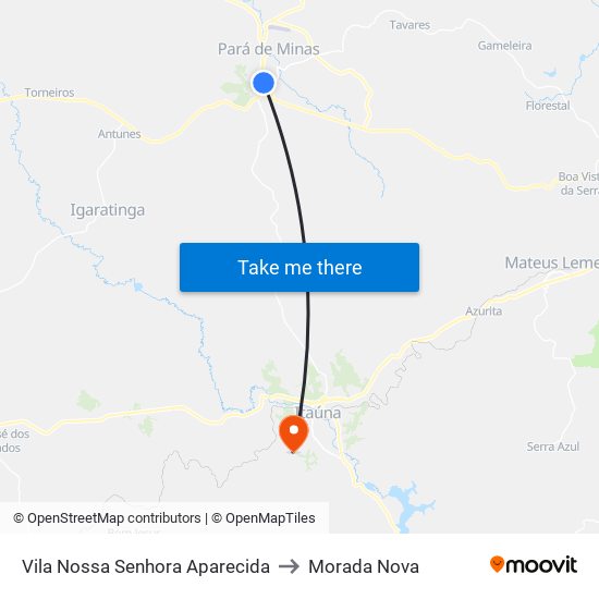 Vila Nossa Senhora Aparecida to Morada Nova map