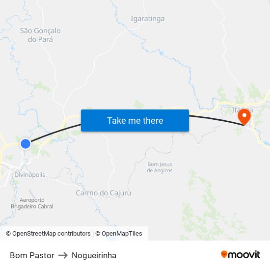 Bom Pastor to Nogueirinha map