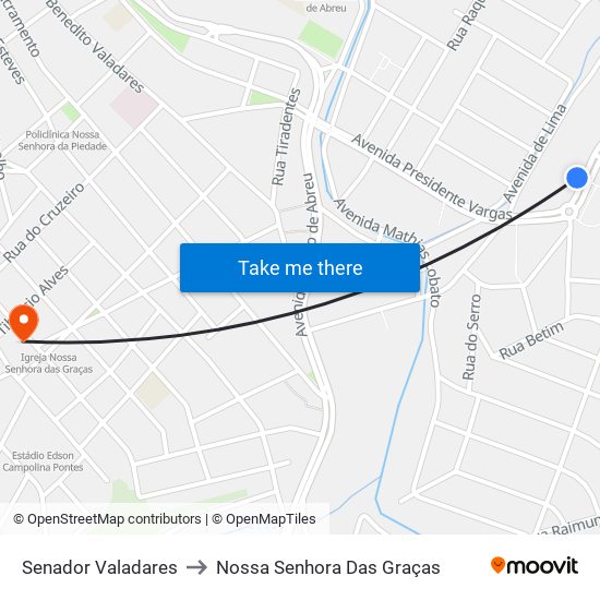 Senador Valadares to Nossa Senhora Das Graças map