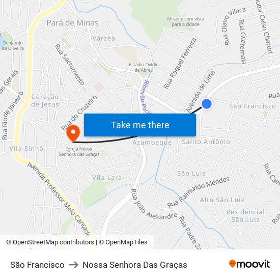 São Francisco to Nossa Senhora Das Graças map