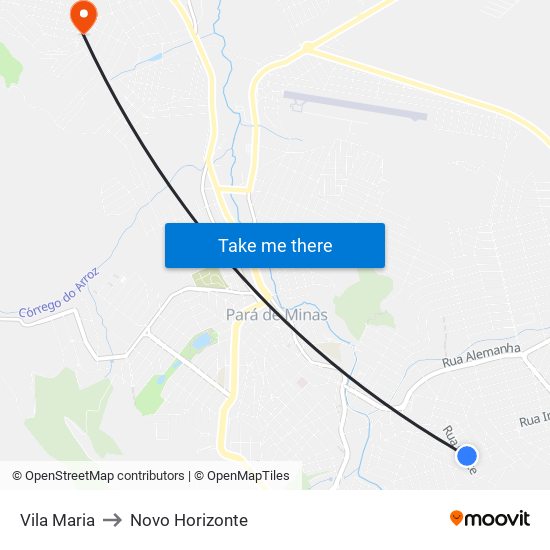 Vila Maria to Novo Horizonte map