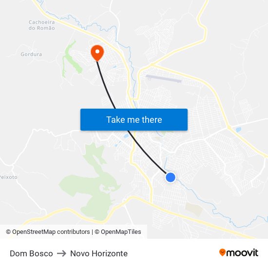 Dom Bosco to Novo Horizonte map