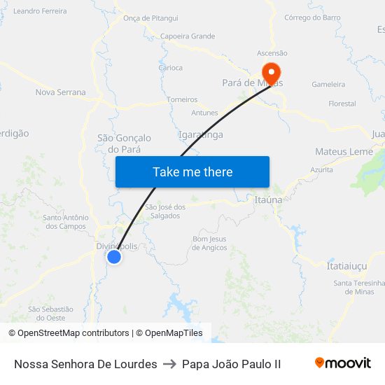 Nossa Senhora De Lourdes to Papa João Paulo II map