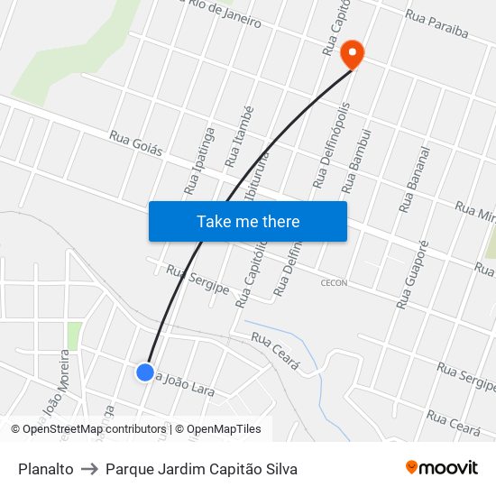 Planalto to Parque Jardim Capitão Silva map