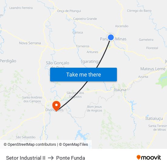 Setor Industrial II to Ponte Funda map
