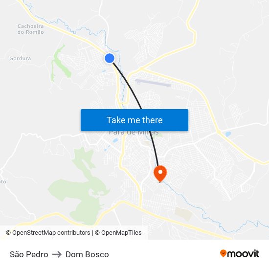 São Pedro to Dom Bosco map