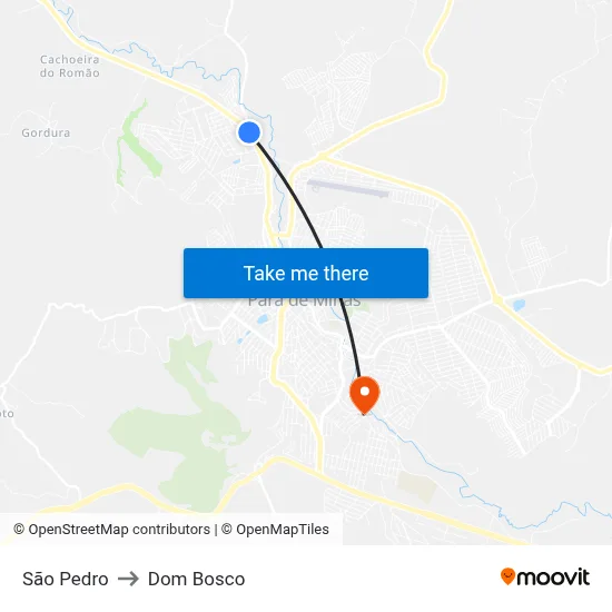 São Pedro to Dom Bosco map