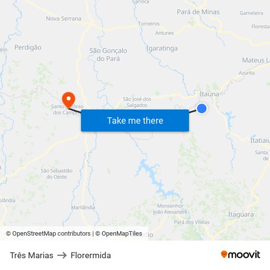 Três Marias to Florermida map