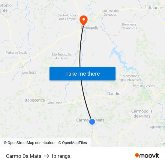 Carmo Da Mata to Ipiranga map