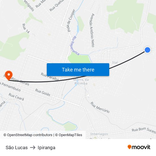 São Lucas to Ipiranga map