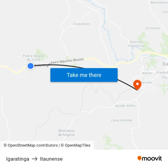 Igaratinga to Itaunense map