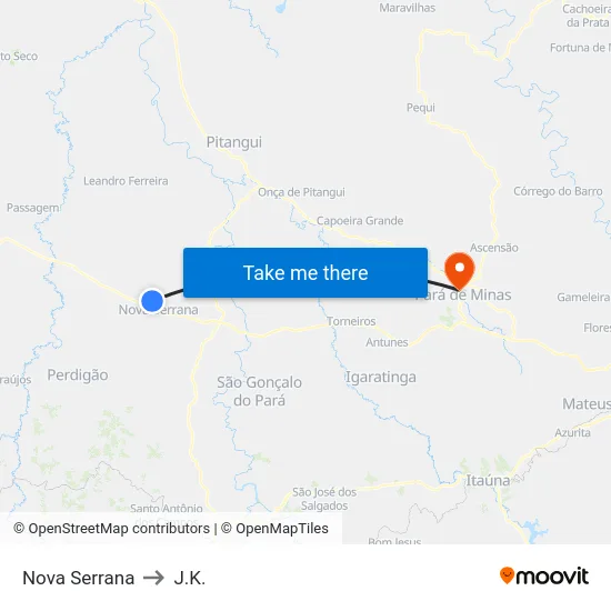Nova Serrana to J.K. map
