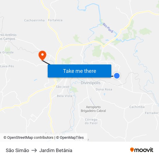 São Simão to Jardim Betânia map