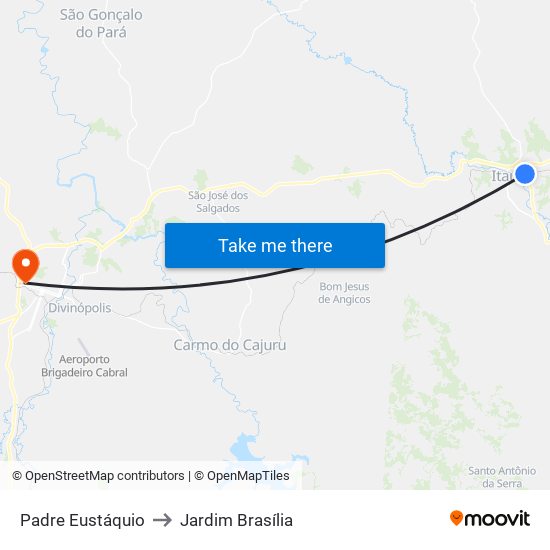 Padre Eustáquio to Jardim Brasília map