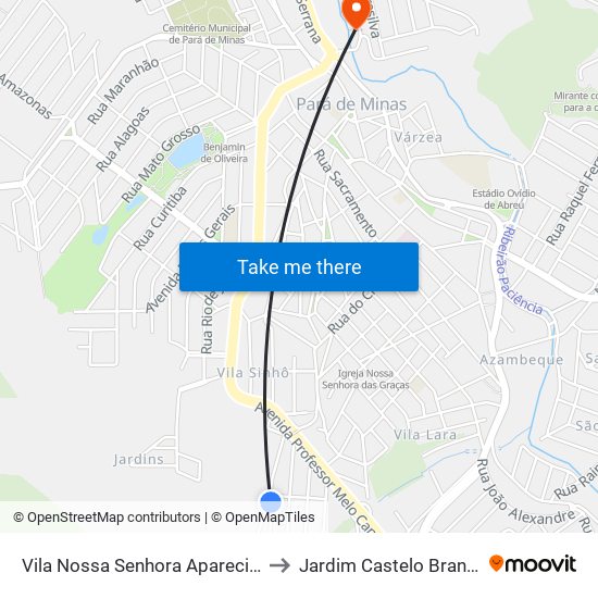 Vila Nossa Senhora Aparecida to Jardim Castelo Branco map