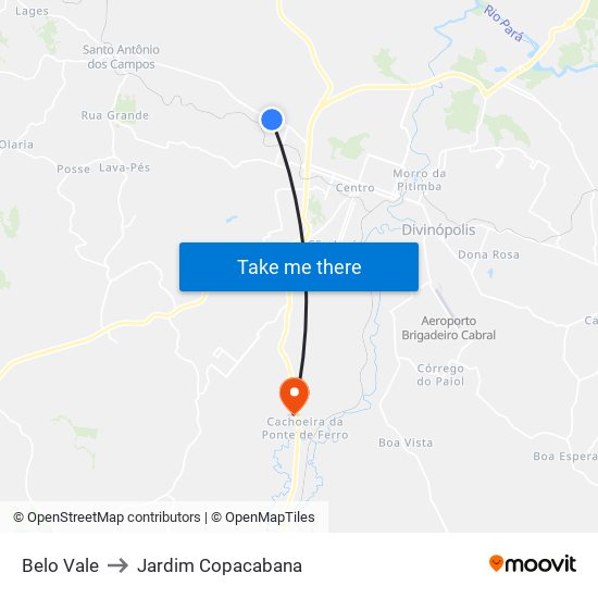 Belo Vale to Jardim Copacabana map