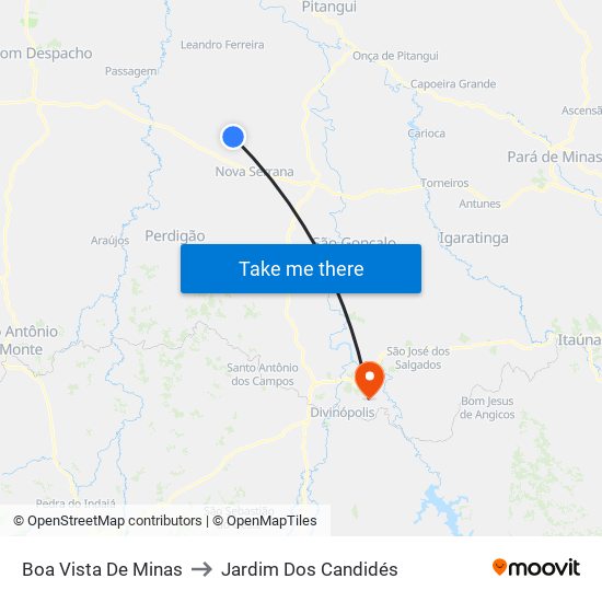 Boa Vista De Minas to Jardim Dos Candidés map