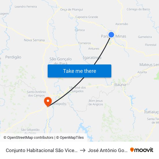 Conjunto Habitacional São Vicente De Paulo to José Antônio Gonçalves map