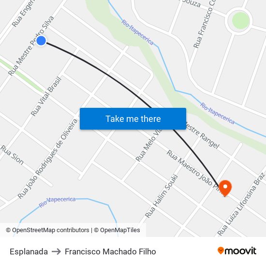 Esplanada to Francisco Machado Filho map