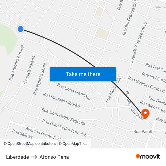 Liberdade to Afonso Pena map