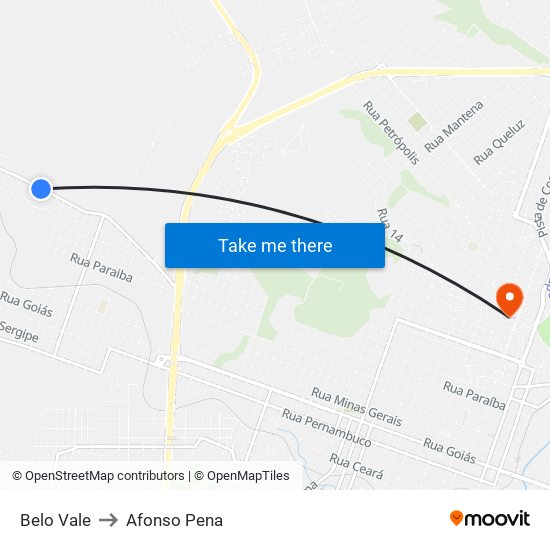 Belo Vale to Afonso Pena map