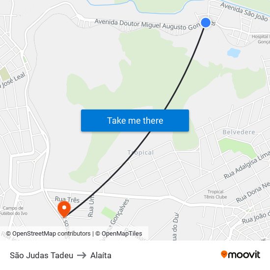 São Judas Tadeu to Alaíta map