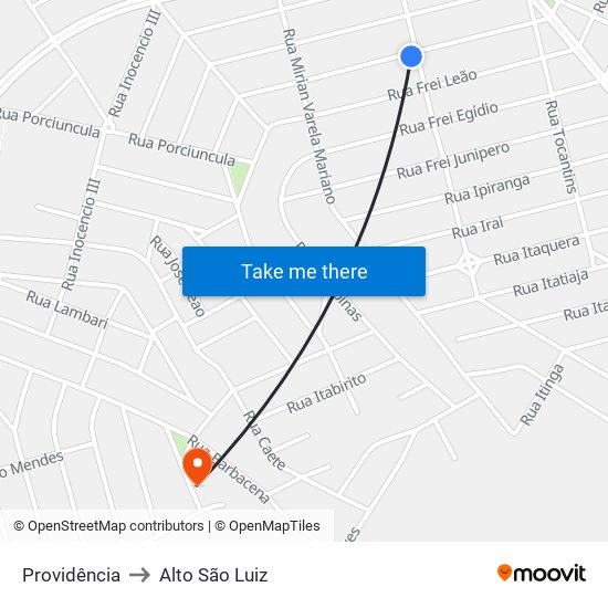 Providência to Alto São Luiz map