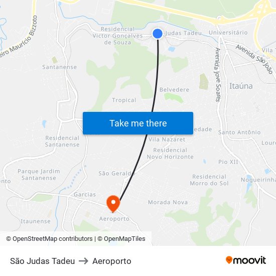 São Judas Tadeu to Aeroporto map