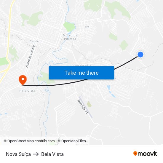 Nova Suíça to Bela Vista map