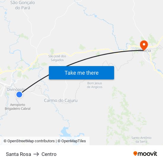 Santa Rosa to Centro map