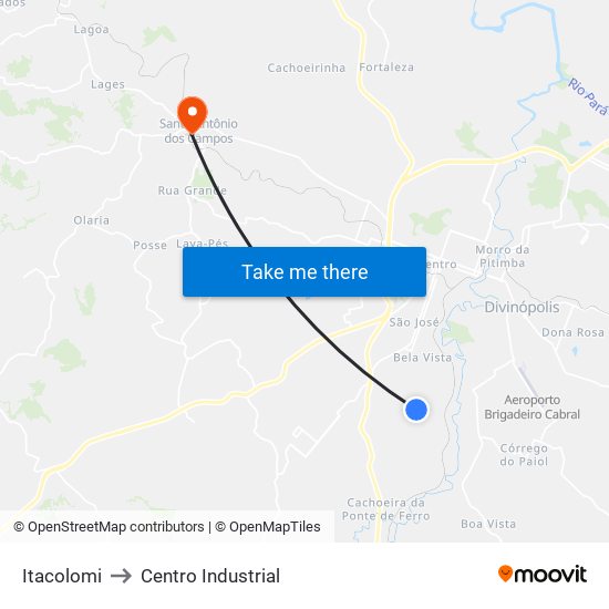 Itacolomi to Centro Industrial map