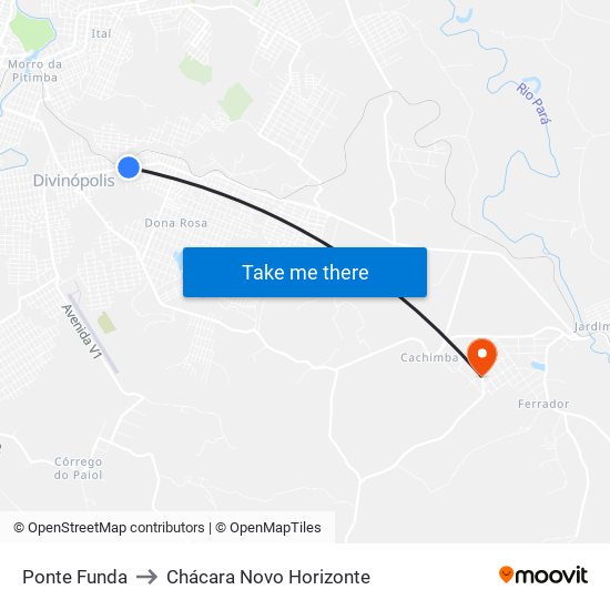 Ponte Funda to Chácara Novo Horizonte map