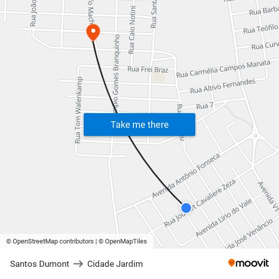 Santos Dumont to Cidade Jardim map