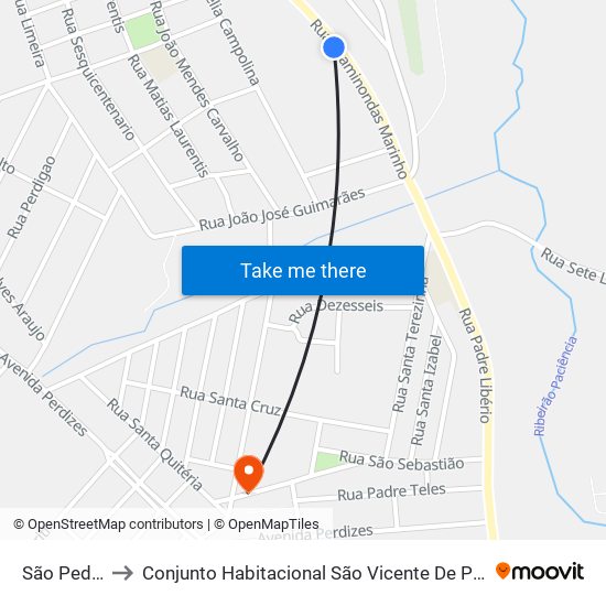 São Pedro to Conjunto Habitacional São Vicente De Paulo map