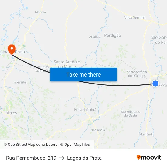 Rua Pernambuco, 219 to Lagoa da Prata map
