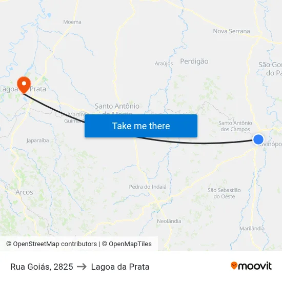 Rua Goiás, 2825 to Lagoa da Prata map