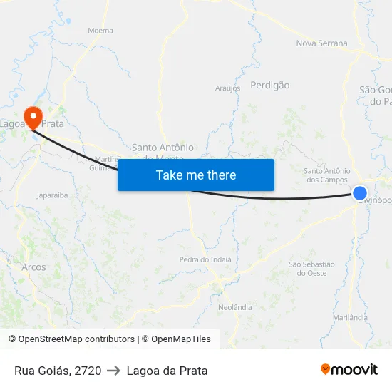 Rua Goiás, 2720 to Lagoa da Prata map