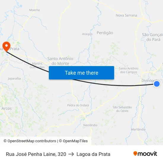 Rua José Penha Laine, 320 to Lagoa da Prata map