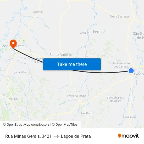 Rua Minas Gerais, 3421 to Lagoa da Prata map