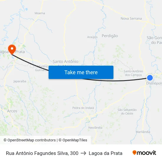 Rua Antônio Fagundes Silva, 300 to Lagoa da Prata map