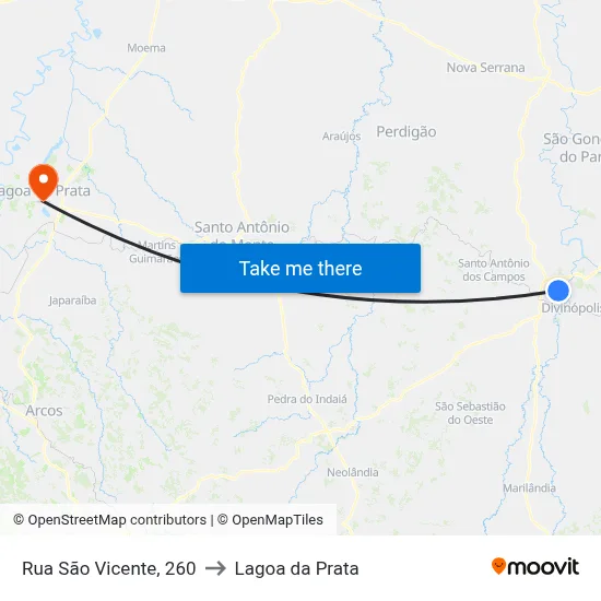 Rua São Vicente, 260 to Lagoa da Prata map