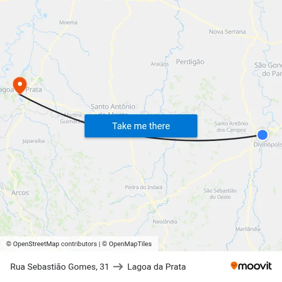 Rua Sebastião Gomes, 31 to Lagoa da Prata map