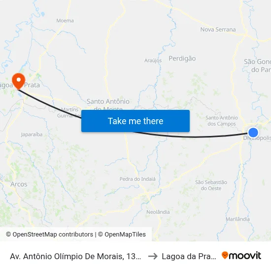 Av. Antônio Olímpio De Morais, 1341 to Lagoa da Prata map