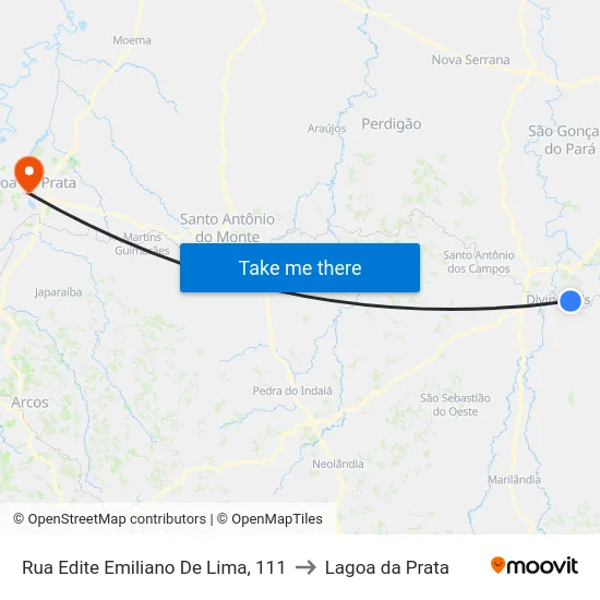 Rua Edite Emiliano De Lima, 111 to Lagoa da Prata map